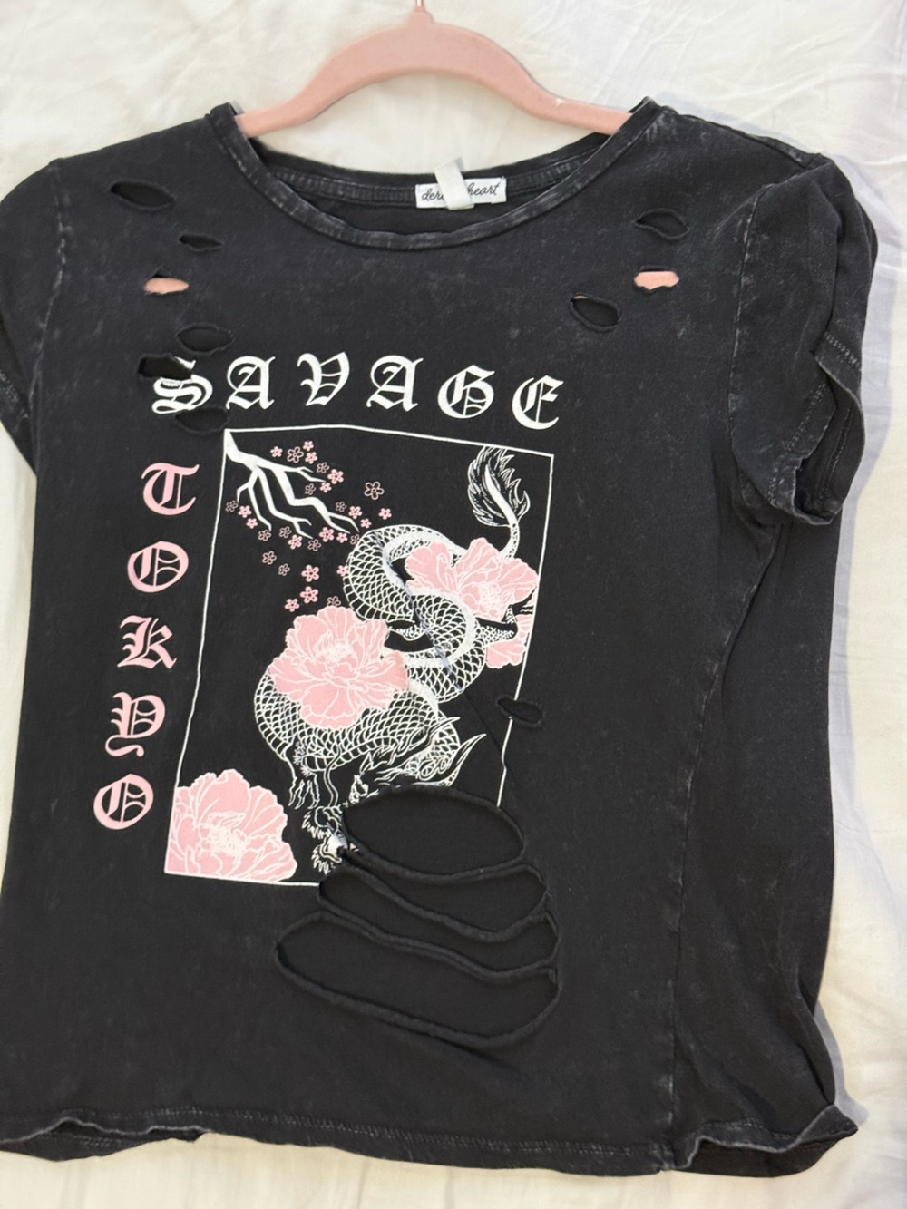 Derek Heart Black Crop Graphic Tee with Pink Floral Snake